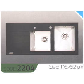 سینک-شیشه-ای-2204-ابعاد-116*52-الکا-استیل-Elca-Steel-